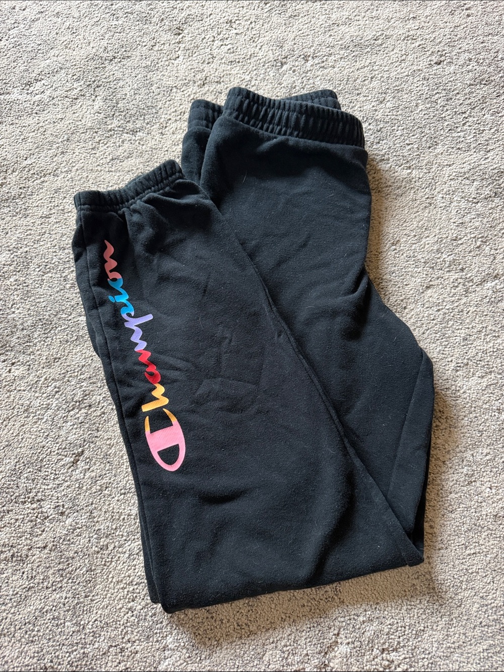 Champion Black Sweatpants with Multicolor Script Logo Size XL